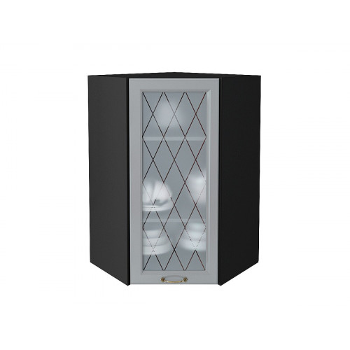 920*600*600 Шкаф верхний угловой остекленный Ницца Графит Graphite